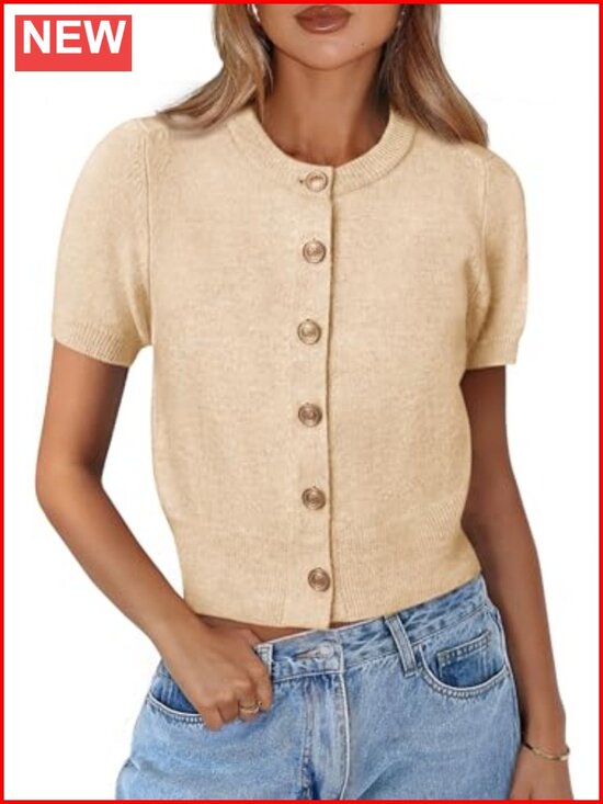 Sweaters - 100% Viscose Cropped Short Sleeve Cardigan Women